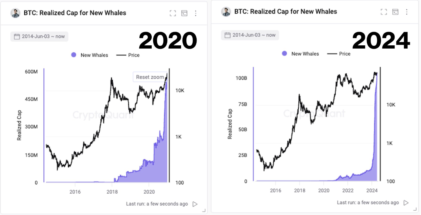 Chỉ báo on-chain BTC: Realized Cap for New Whales. Nguồn: Ki Young Ju