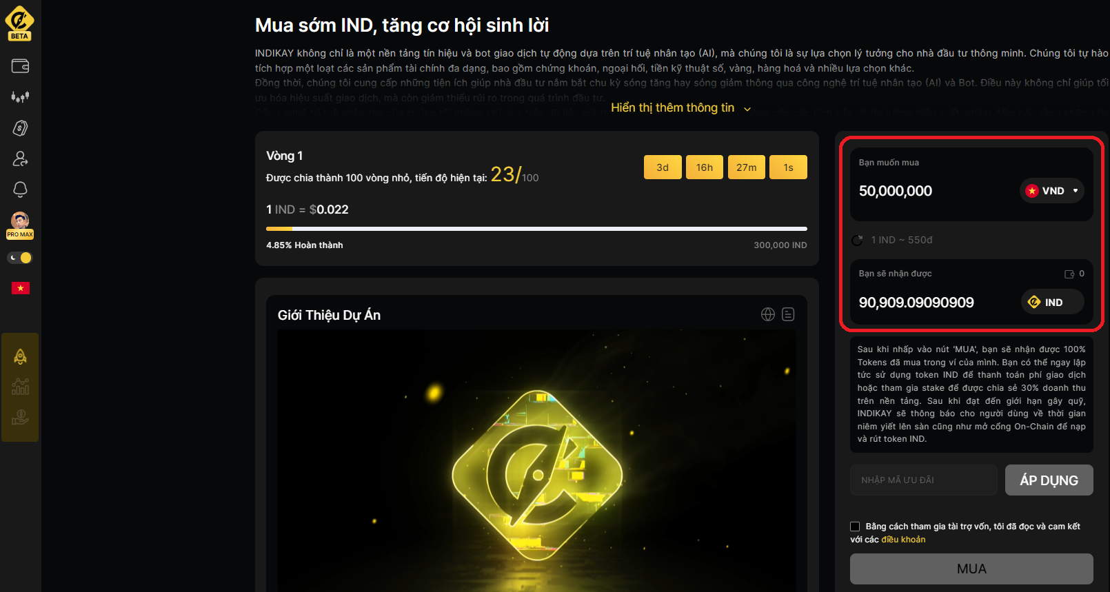 Mua IND token